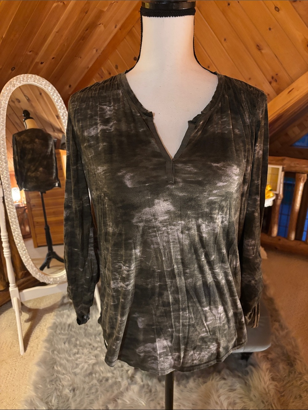 Calvin Klein Jeans Olive Tie-Dye Long Sleeve Henley